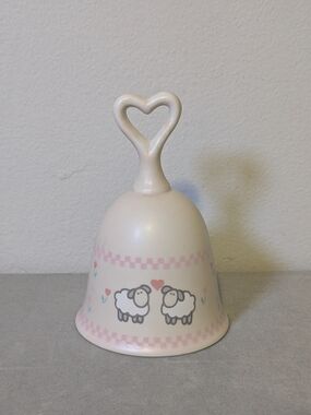 Enesco White Ceramic Bell with Pink Accents and Sheep